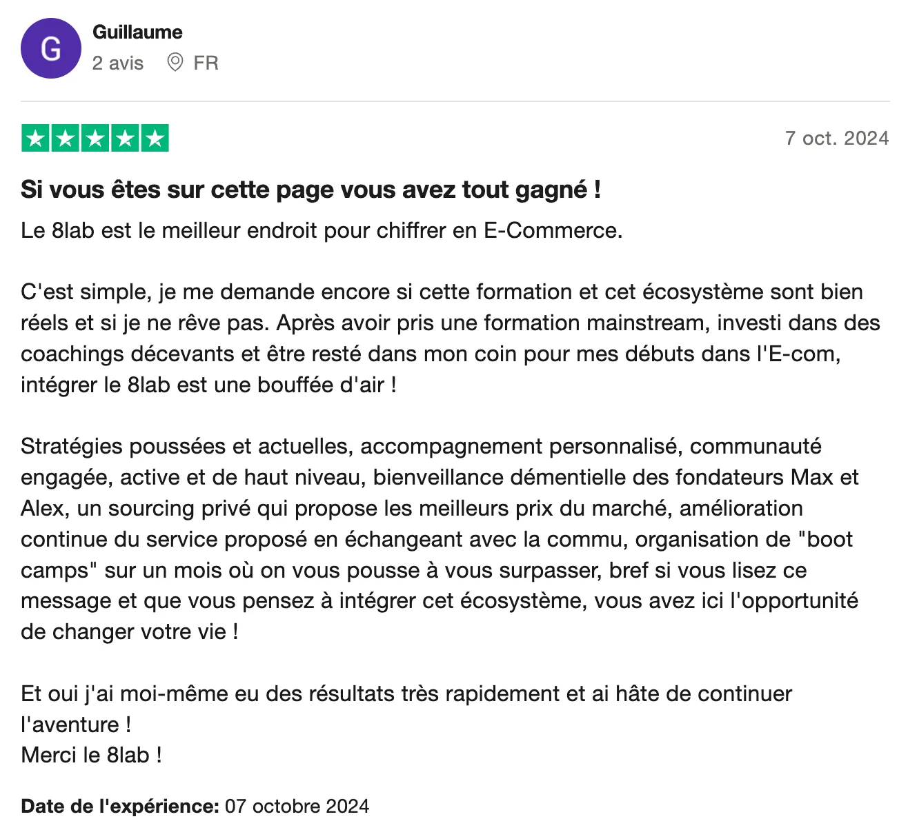 Avis client IA LAB